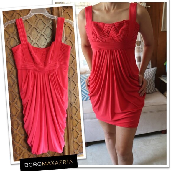 BCBG MaxAzria Draped Bubble Hem Mini Dress Style ACJ6H229 - Red, Size S - Picture 1 of 16